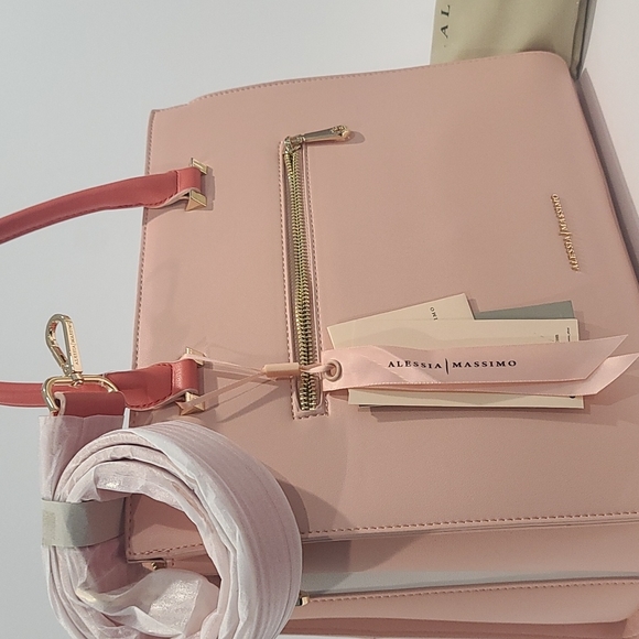 🆕Alessia Massimo Colorblock Top Handle Bag - Coral / White / Peach NWT's - Picture 6 of 14